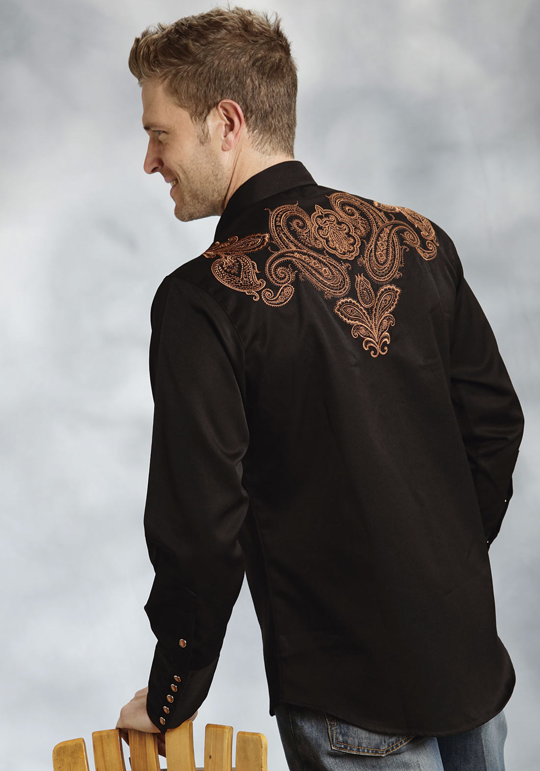 ROPER Men's BLACK TWILL W/Paisley Embroidery SHIRT