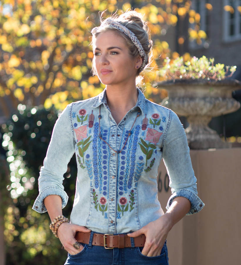 ladies denim shirt with embroidery