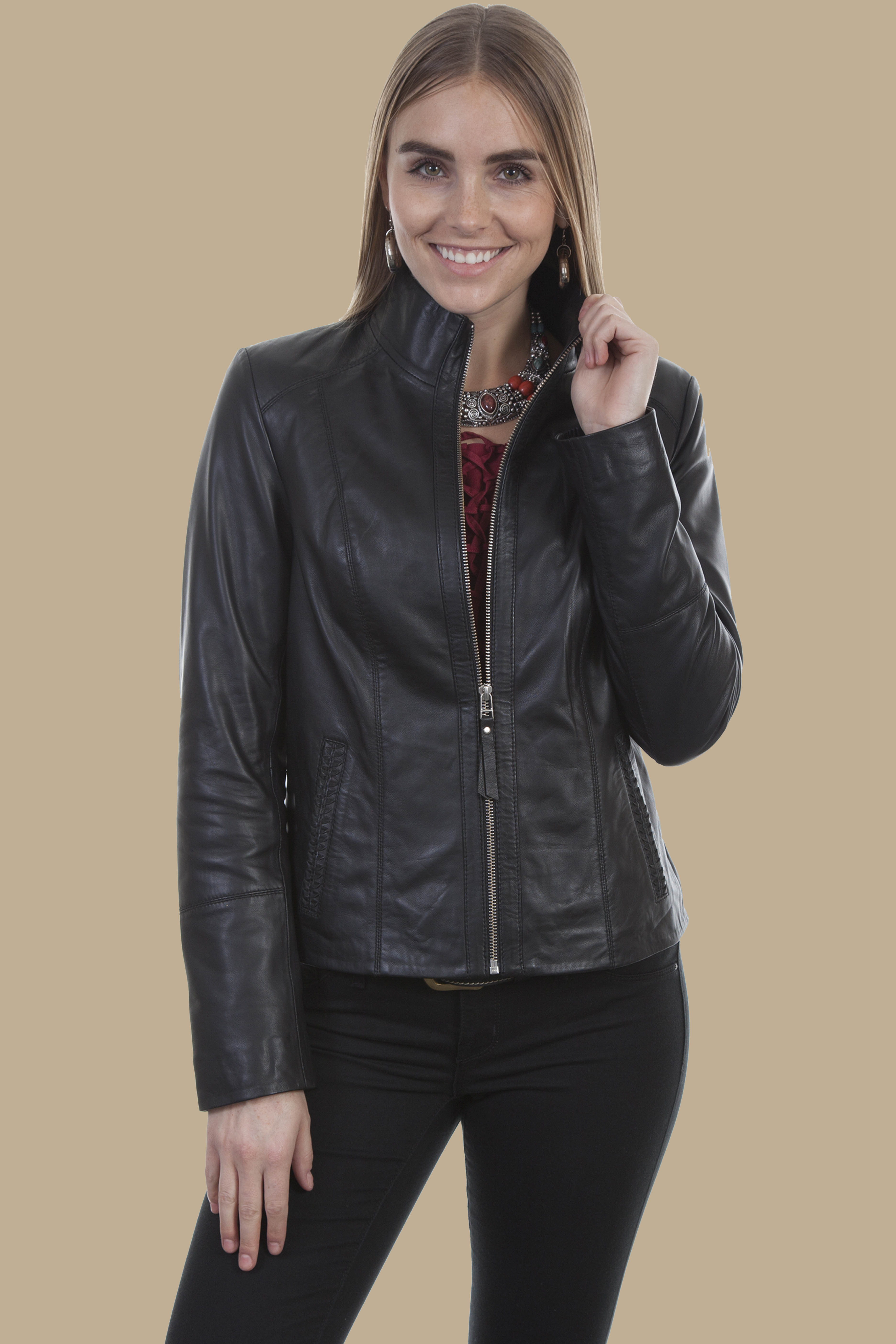 Scully Women's Lightweight Lamb Jacket-BLACK